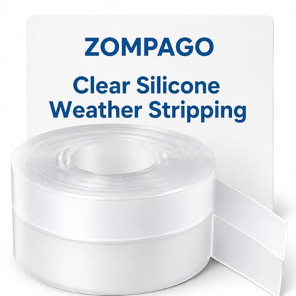 ZOMPAGO Weather Stripping 1.35in x 16.4FT Clear SiliconeDoor Seal Tape for Windows Draft Blocker Insulation Self Adhesive Removable for Home Garage RV - size: 1.35" X 16.4ft