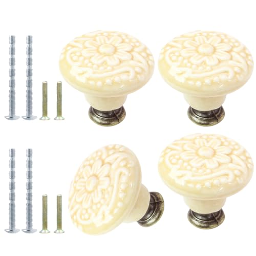 16pcs Beige Ceramic Cabinet Knobs, Vintage & Retro Dresser Knobs, Decorative Drawer Pulls for Closet, Cupboard & Furniture Doors - color: Beige, size: 16pcs-1.3 Inch