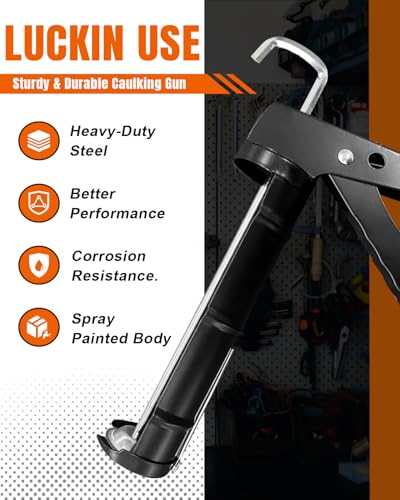 Holothurian Caulking Gun, Caulk Gun No Drip,Sealant Finishing Tool Grout Scraper for Kitchen Bathroom Window Sink Joint, 1/10 Gallon Cartridge, 10:1 Thrust Ratio, Black - color: Black