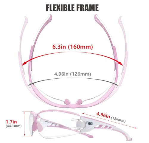 HTS HUNTERSKY Super Flexible Lightweight Anti Fog Wrap-Around U6 Clear Shooting Safety Glasses with ANSI Z87.1 Scratch Resist - color: Light Pink / Clear (1 Pack)