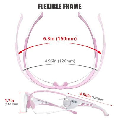 HTS HUNTERSKY Super Flexible Lightweight Anti Fog Wrap-Around U6 Clear Shooting Safety Glasses with ANSI Z87.1 Scratch Resist - color: Light Pink / Clear (1 Pack)