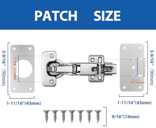 TamBee Corner Cabinet Hinge Bifold 175 Degree with Repair Plate Kit, 48mm Full Overlay Lazy Susan Cabinet Door Hinge Frameless - style: 175° Full Overlay + Plates