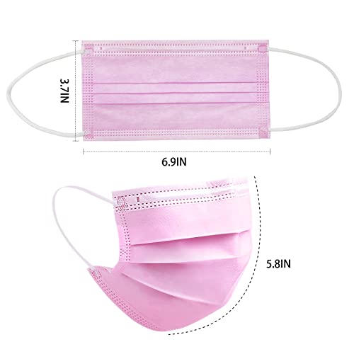 DC-BEAUTIFUL 100 Pcs Pink Disposable 3 Ply Earloop Face Masks,Fit for Adults - color: Pink