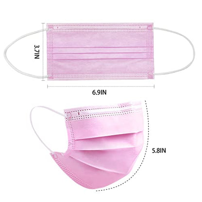 DC-BEAUTIFUL 100 Pcs Pink Disposable 3 Ply Earloop Face Masks,Fit for Adults - color: Pink