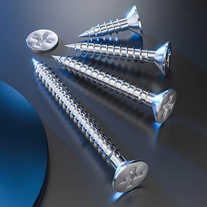 Wensilon (135Pcs) 304 Stainless Steel Wood Screw Quick Metal Self Tapping Flat Head with Drywall Plastic Anchors kit - size: SS304 Flat Head Wood Screws
