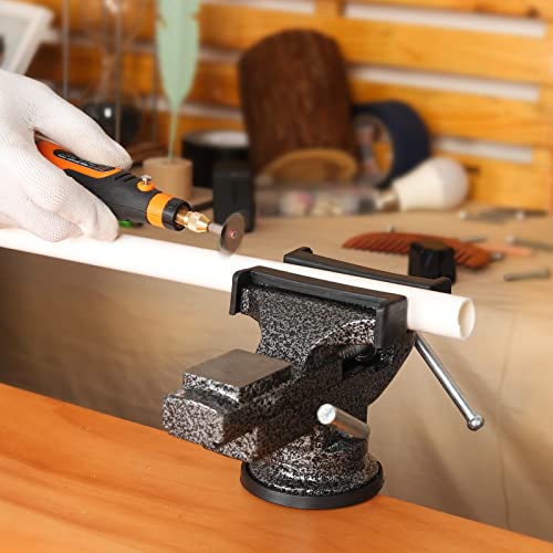 GOXAWEE Universal Bench Vise, 3.15 Inch Table Clamp, 360-Degree Swivel Base, Small Home Vice, Clamp-on Tool for Woodworking, Cutting Conduit, Small DIY Projects, Craft Creation, Sculpting and Modeling