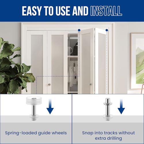8 Pcs 3/8" Bi-Fold Door Top Roller Hardware Set, Bifold Closet Spring Loaded Top Pivots and Guide Wheels Repair Kit for Closet, Folding, Shower, Pocket & Accordion Doors