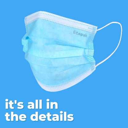 100pcs Premium Individually Wrapped Disposable Face Mask Black Premium Comfort Earloops Nose Wire - color: Blue