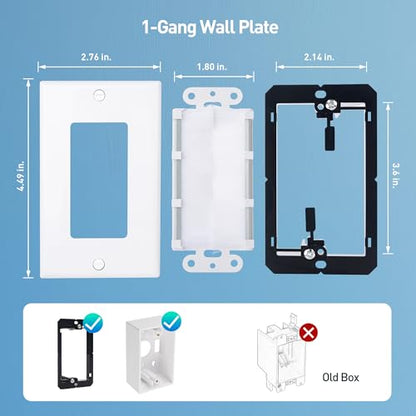 Cable Matters 2-Pack 1-Gang Wall Cable Pass Through, Brush Wall Plate with Bracket, InWall Cable Management Solution for Home and Office, White
