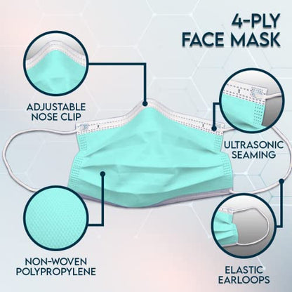 ASTM Level 3 Disposable 4-Ply Face Mask - Made in USA Filtration Efficiency ≥ 98% with Ear Savers (50 Pack, Rainbow Pack)