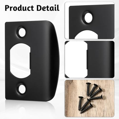 4 PCS Door Strike Plate, 2.16 X 1.77 Inch Door Latch Plate Stainless Steel Deadbolt Covers Black Right Angel Doors Plates with 8 PCS 0.78" Screws for Interior Exterior Doors