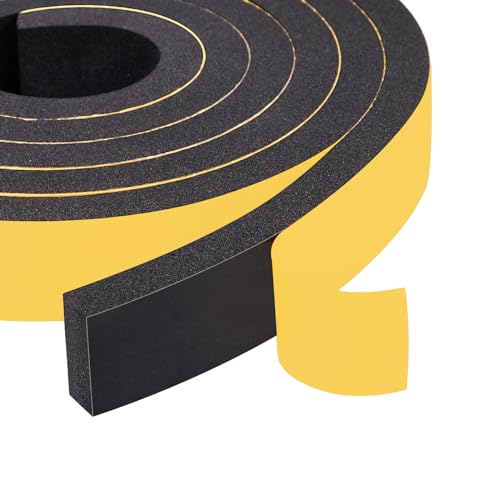 Yotache Foam Strips with Adhesive 2 Rolls 1" W X 3/8" T, (New Adhesive Craft) Black Foam Insulation Weather Stripping Door Seal Tape, 13 Ft Length (2 X 6.5 Ft Each) - size: 1"x3/8"x13 FT