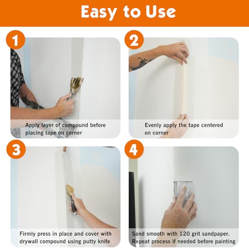 ROLLINGDOG Reinforced Drywall Corner Tape, 2" x 98.4' Drywall Tape No Adhesive Side, Inside Outside Corner Bead with Metal for Wall Crack Repair - style: Reinforced Drywall Corner Tape