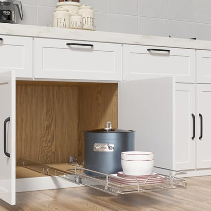 OCG Pull Out Cabinet Organizer (12" W x21 D), Pull out Shelves for Kitchen Cabinets, Slide Out Drawers for Base Cabinet Organization in Kitchen Bathroom Pantry, Bottom Mount, Chrome Finish - size: 12"w X 21"d, 1 Tier