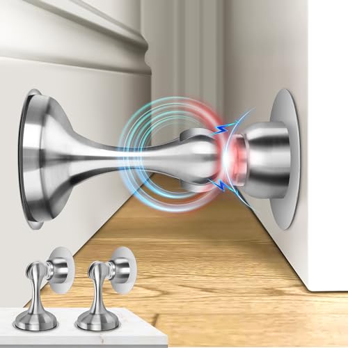 Crosize Magnetic Door Stoppers 2 Pack, Stainless Steel Door Stops for Wall and Floor Mounting, Door Holder Keep Door Open, No Drilling Door Stop with Adhesive Tapes, Silver - color: Silver, size: 2 Pack