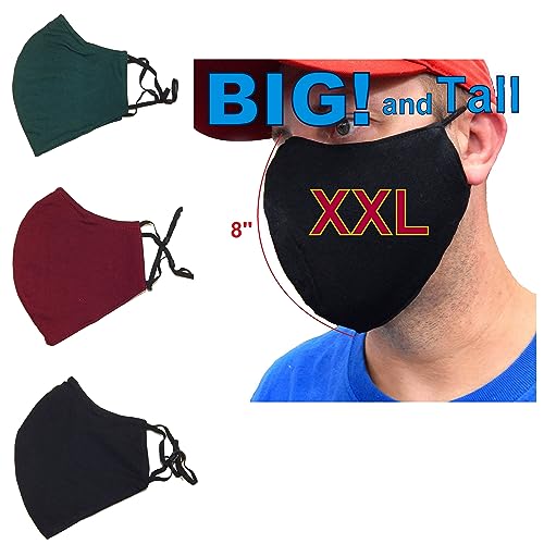 ICYROSE 3 Pack XXL 7"/ XL 6.5" Extra Large Face Mask Big and Tall 3 Ply Beard Mask Cotton w/nose wire Filter Pocket - color: Mixed Colors Set.b, Xxl 7"