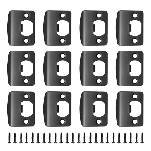 EATAKWARD 12 PCS Door Strike Plate, Matte Black Deadbolt Strike Plate (Rounded Corners with Screws) - style: Rounded Corners with Screws