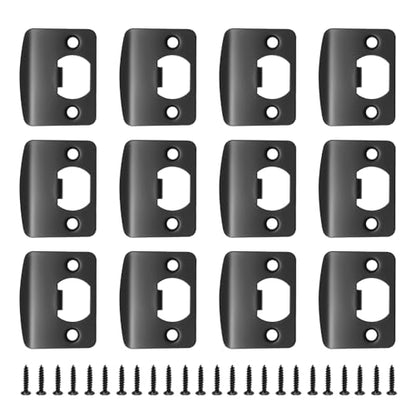 EATAKWARD 12 PCS Door Strike Plate, Matte Black Deadbolt Strike Plate (Rounded Corners with Screws) - style: Rounded Corners with Screws