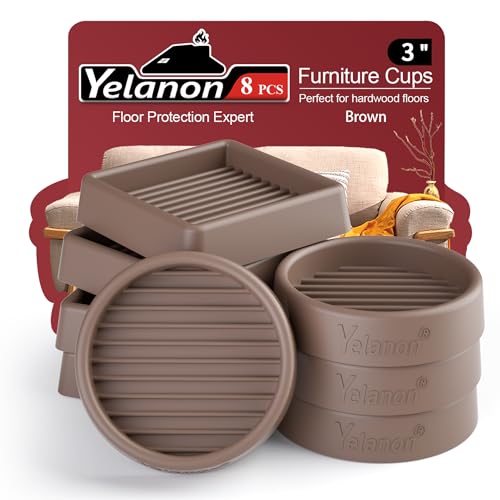 Yelanon Furniture Coasters - 8 Pcs 3”Round & Square Furniture Caster Cups - Non Slip Pads Hardwoods Floors Non Skid Furniture Grippers Rubber Feet Floor Protector for Bed Couch Stoppers Brown - color: 8pcs3"round Square Brown