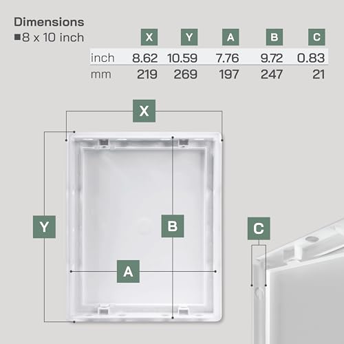 Vent Systems White ABS Plastic - Access Panel 8 x 10 Inch - Access Panel with Door for Drywall, Wall and Ceiling Electrical and Plumbing Service Wall Hole Cover - Exterior Dimensions 8.6x10.6 Inches - size: 8 X 10 Inch / 200 X 250 Mm