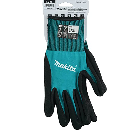 Makita Unisex FitknitÂ T 04123 FitKnit Cut Level 1 Nitrile Coated Dipped Gloves Large X Large, Teal/Black, Large X-Large US - size: X-Large (Pack of 1)