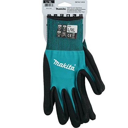 Makita Unisex FitknitÂ T 04123 FitKnit Cut Level 1 Nitrile Coated Dipped Gloves Large X Large, Teal/Black, Large X-Large US - size: X-Large (Pack of 1)