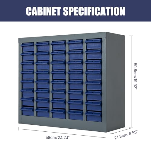 biosp 40 Drawers Bolt and Nut Tool Storage Cabinet Parts Cabinet Hardware Organization Shelves Bolts Bin Tool with ABS Material Drawer Label Stickers for Tool Hardware Storage, Grey