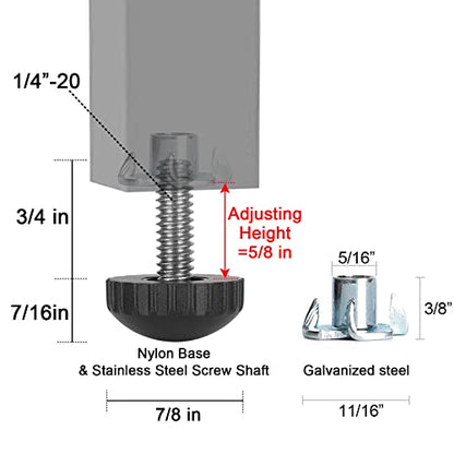Anwenk 1/4' Stainless Steel Screw-in Furniture Levelers - Adjustable Table & Chair Levelers Feet Glides - 16 Pack - color: 1/4 Black+silver 16p