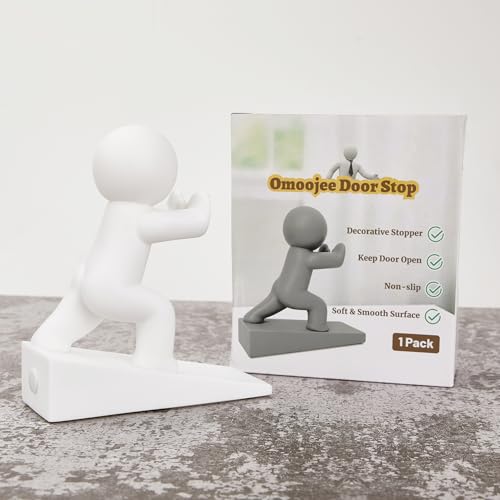 Cute Door Stopper Wedge, Non-Slip Door Stops for Bottom of Door, Keep Doors Open for Kids Pets, White 1 Pack (Patented)