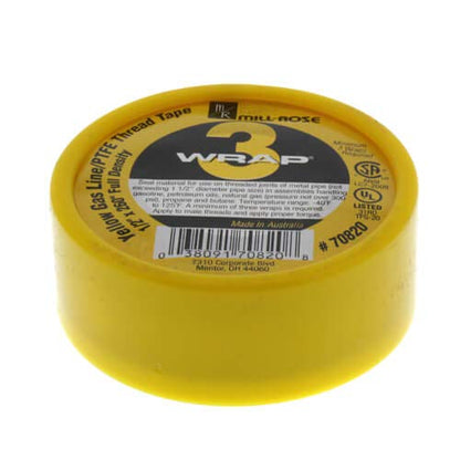 1/2" x 260" PTFE 3-Wrap Yellow Gas Thread Seal Tape (10 Pack)