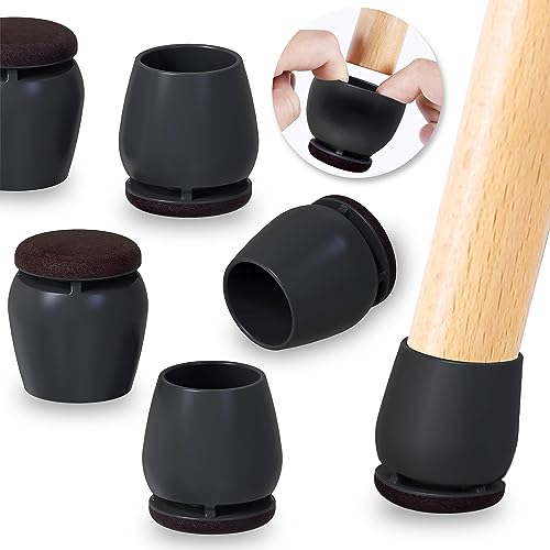 Ezprotekt 24 Pcs Round Silicone Chair Leg Floor Protectors for Wood Floors, Felt Furniture Pads Caps, Bar Stool Leg Floor Protectors Covers for Dining Table Chair (L Fit 1.1"-1.3", Black) - size: Large