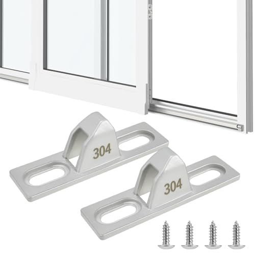 2 Pcs Sliding Door Keepers, 304 Stainless Steel Sliding Glass Door Lock with Mounting Screws, Latch Replacement Hardware for Patio Doors (Silver) - color: Silver