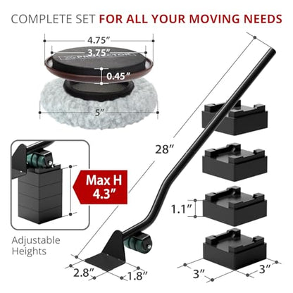 X-Protector Multi-Surface Furniture Sliders & Furniture Lifter Tool Set - 4 PCS 5" Sliders for Furniture with Furniture Jack. Move Your Furniture Easily with Furniture Movers for Hard Floors & Carpets - size: Lifter + 4+4 Pack 5 in (Grey)