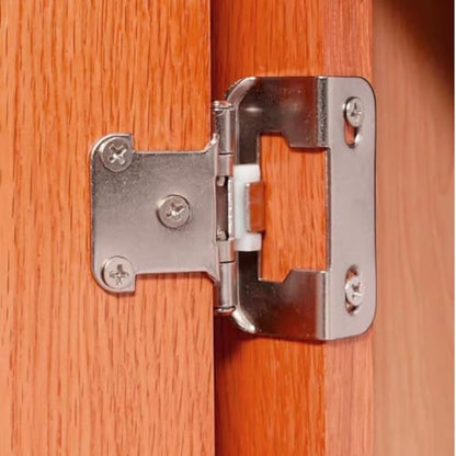 4 Pack (2 Pair) Silver 1/2" Overlay Cabinet Hinges, Partial Wrap Self Closing Kitchen Cabinet Hinges Semi Hidden Cupboard Hinges with Screws - color: Silver