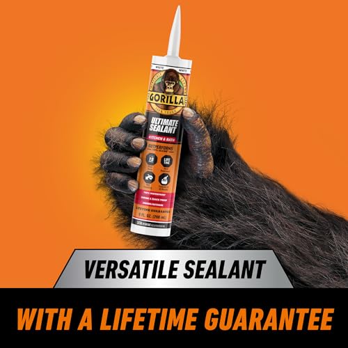Gorilla Ultimate Sealant Kitchen & Bath Caulk, Paintable & Waterproof, 9 oz Cartridge, White