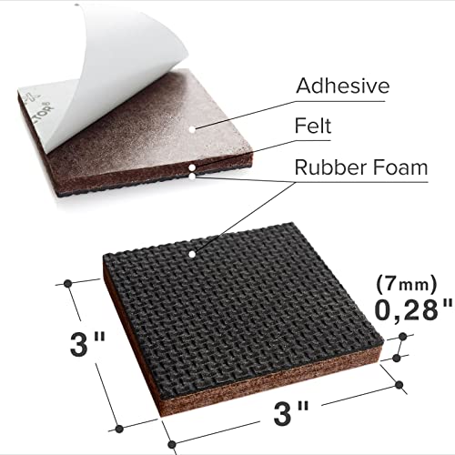 X-Protector Non Slip Furniture Pads for Hardwood Floors - 16 PCS 3'' - Anti Slip Rubber Square Pads - Black / Brown - size: 16 Square 3"