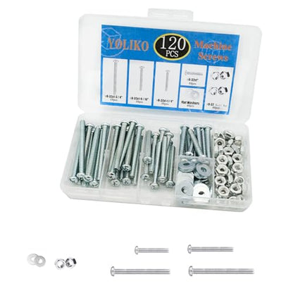 120 Pcs Machine Screws 8/32 Knob/Pull Screws Bolt Nut Flat Washers Assortment Kit Carbon Steel Zinc-Plated Phillips Used for Industrial and Construction Fasteners 4 Sizes Length #8-32x1 to#8-32x1-3/4 - size: 120 Pcs Machine Screw Kit