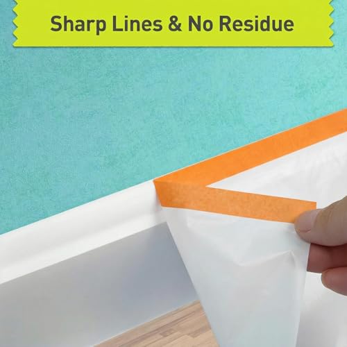 Pre-Taped Masking Film Sets – 3-Rolls, Orange Tape and Drape Painters Plastic Sheeting for Painting, High Visibility Paint Plastic Covering Overspray Protection - 65 Feet (59 x 35 x 18 Inch)
