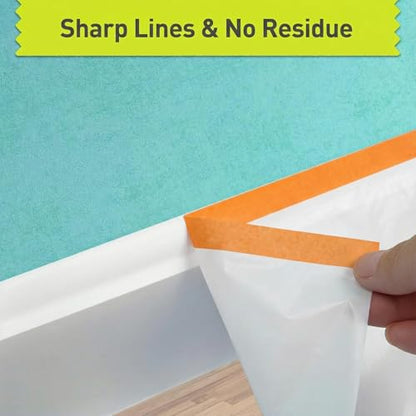 Pre-Taped Masking Film Sets - 1 Roll, Orange Tape and Drape Painters Plastic Sheeting for Painting, High Visibility Paint Plastic Covering Overspray Protection - 65 Feet (1, 94 Inch) - size: 94 Inch