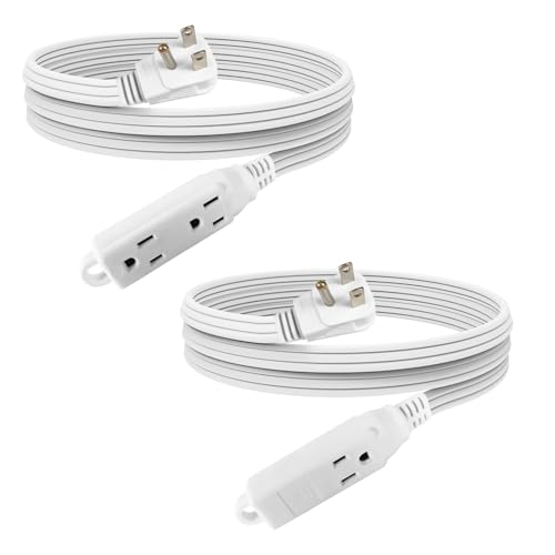 EP 6 Ft 3 Outlet Extension Cord with Flat Plug, 3 Prong Grounded, 16/3 SPT-3 Power Cable for Indoor Use, White, 2 Pack - color: White, size: 6 Ft