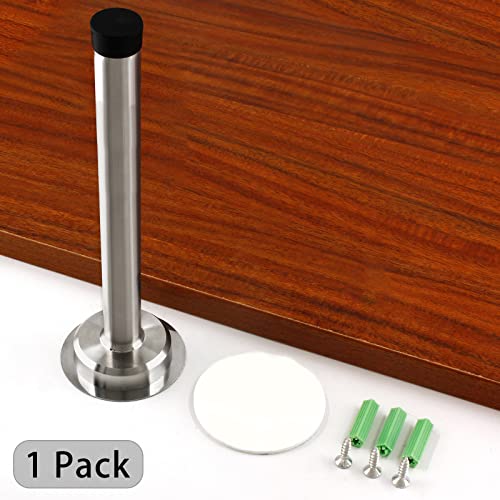 1pc 8 Inch Door Stops, Self Adhesive Long Door Stopper, Stainless Steel Sound Dampening Door Stop, Wall Mount Screw Doorstop with Rubber Bumper (Silver) - size: 8 Inch-silver