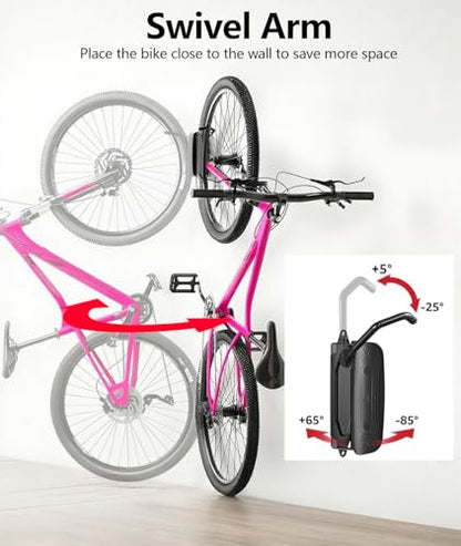 4 Pack Swivel Bike Wall Mount, Bike Hangers for Garage, Space-Saving Vertical Bike Rack, Sturdy Bike Storage Rack Holds Up to 66lbs, Easy to Install.