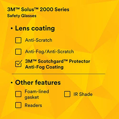 3M Safety Glasses, Solus 2000 Series, Scotchgard Anti-Fog Coating, Anti-Scratch, Amber Lens, Gray/Blue-Green Temples - color: Amber Lens, size: One size fits most