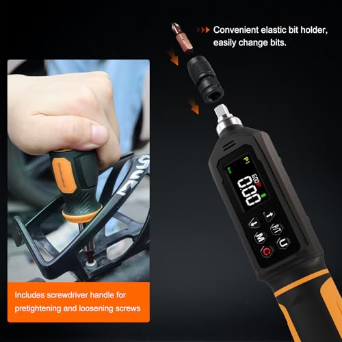 Digital Torque Screwdriver 0.09-6Nm, Torque Screwdriver Set with 1/4" Elastic Bit Holder, Extension Rod, Flat, Hex, Torx and Philips Bits, Suitable for Gunsmithing, DIY, Bicycle Maintenance - size: 9-80in.lb
