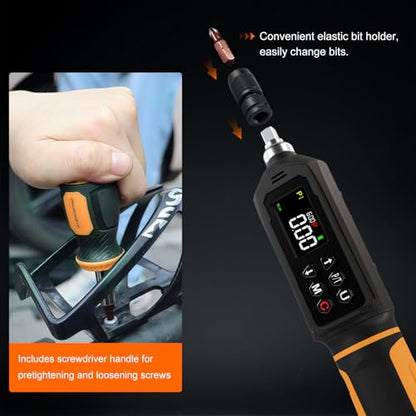 Digital Torque Screwdriver 0.09-6Nm, Torque Screwdriver Set with 1/4" Elastic Bit Holder, Extension Rod, Flat, Hex, Torx and Philips Bits, Suitable for Gunsmithing, DIY, Bicycle Maintenance - size: 9-80in.lb