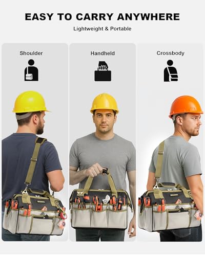 16.5-Inch Heavy Duty Tool Bags for Men, 32-Pocket Large Tool Organizer Storage, 1680D Oxford Tool Bag with Adjustable Shoulder Straps, Tool Storage Bag for HVAC, Electrician, Carpenter, Mechanic