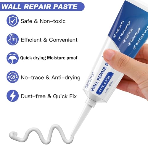 Wall Repair Paste Kit, 2x250g Wall Mending Agent with Wall Repair Patch*4 and Scraper, Spackle Drywall Repair Kit for Hole Filler, Effective Repair of Scratches, Holes, Cracks and Wall Graffiti - color: 2pcs paste with 4 patches