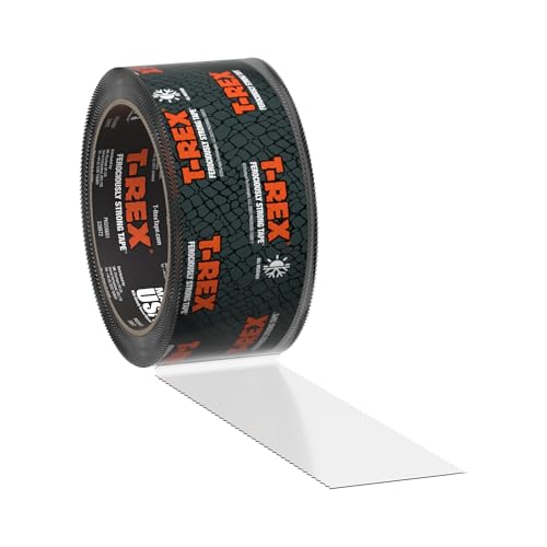 T-Rex Ferociously Strong Clear Repair Tape - Tears Easily by Hand - 1.88 Inch x 20 Yard Crystal Clear Tape for Discreet Fixes - All Weather & UV Resistant - Indoor/Outdoor (243155)