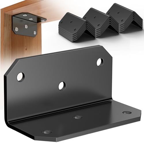 Yuleimy 4 Inch Wide L Brackets Corner Mount, 90° Angle Iron with Holes, 2x4 Galvanized Corner Brace, Gusset Angle Bracket for Wood Fence, Deck Post, Shelves, Beams, Beds, Black (15 PCS) - size: 15PCS Black