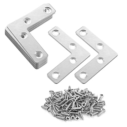 Uenhoy 20 Pcs L Shape Flat Mending Plates 50mm x 50mm (2" x 2") Flat Corner Braces, Right Angle Photo Frame Bracket, Silver - size: 50x50mm/2"x2", style: L Shape